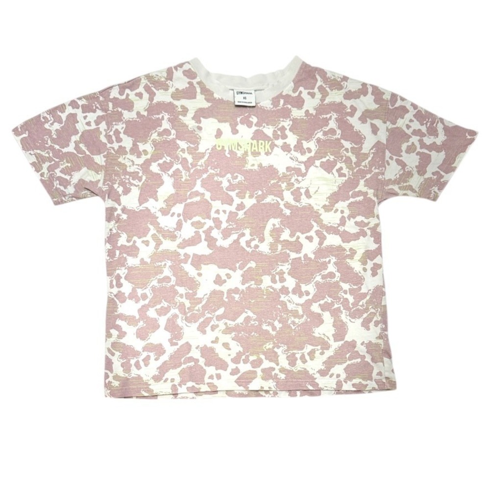 Gymshark Women's XS Cropped Boxy Tee Pink Neutral Camo Athleisure